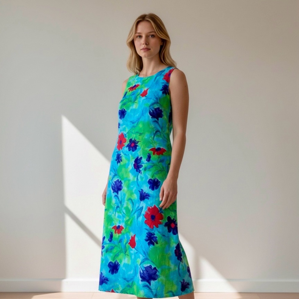 Vintage 1990s floral sleeveless midi dress - Picture 2 of 5
